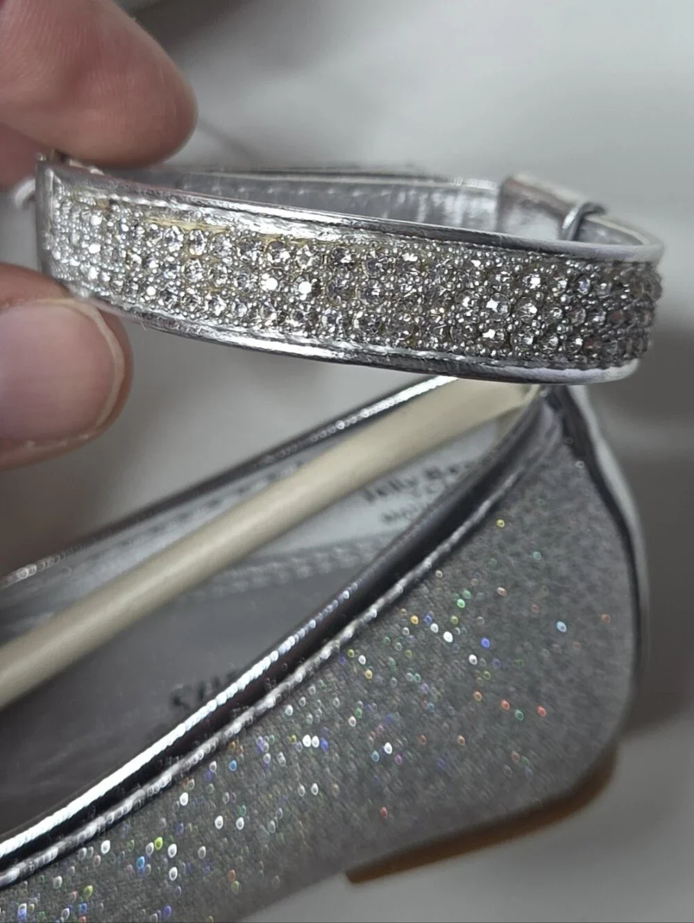 Jelly Beans Wacy Silver Glitter Ankle Strap Ballet Flats Toddler Size 5